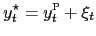 $\displaystyle y_{t}^{\star}=y_{t}^{\textsc{p}}+\xi_{t} $