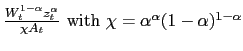 $ \frac{W_{t}^{1-\alpha} z_{t}^{\alpha}}{\chi A_{t}}\mbox{ with }\chi=\alpha^{\alpha}(1-\alpha )^{1-\alpha}$