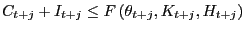 $\displaystyle C_{t+j}+I_{t+j}\leq F\left( \theta_{t+j},K_{t+j},H_{t+j}\right)$