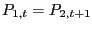 $ P_{1,t}=P_{2,t+1}$
