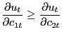 $\displaystyle \frac{\partial u_{t}}{\partial c_{1t}}\geq\frac{\partial u_{t}}{\partial c_{2t}}$
