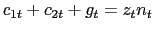 $\displaystyle c_{1t} + c_{2t} + g_{t} = z_{t} n_{t}$