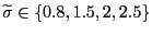 $ \widetilde{\sigma}\in\left\{ 0.8,1.5,2,2.5\right\} $