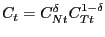 $ C_{t} =C_{Nt}^{\delta}C_{Tt}^{1-\delta} $