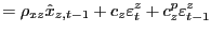 $\displaystyle =\rho_{xz}\hat{x}_{z,t-1}+c_{z}\varepsilon_{t}^{z}+c_{z} ^{p}\varepsilon_{t-1}^{z}$