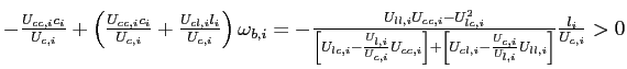 $ -\frac{U_{cc,i}c_{i}}{U_{c,i}}+\left( \frac {U_{cc,i}c_{i}}{U_{c,i}}+\frac{U_{cl,i}l_{i}}{U_{c,i}}\right) \omega _{b,i}=-\frac{U_{ll,i}U_{cc,i}-U_{lc,i}^{2}}{\left[ U_{lc,i}-\frac{U_{l,i} }{U_{c,i}}U_{cc,i}\right] +\left[ U_{cl,i}-\frac{U_{c,i}}{U_{l,i}} U_{ll,i}\right] }\frac{l_{i}}{U_{c,i}}>0$