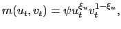 $\displaystyle m(u_{t}, v_{t}) = \psi u_{t}^{\xi_{u}} v_{t}^{1-\xi_{u}},$