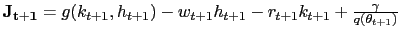 $ \mathbf{J_{t+1}} = g(k_{t+1},h_{t+1}) - w_{t+1}h_{t+1} - r_{t+1} k_{t+1} + \frac{\gamma}{q(\theta_{t+1})}$