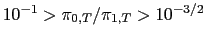 $ 10^{-1}>\pi_{0,T}/\pi_{1,T}>10^{-3/2}$