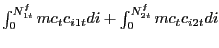 $ \int_{0}^{N^{f}_{1t}} mc_{t} c_{i1t} di + \int_{0}^{N^{f}_{2t}} mc_{t} c_{i2t} di$