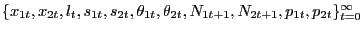 $ \{x_{1t}, x_{2t}, l_{t}, s_{1t}, s_{2t}, \theta_{1t}, \theta_{2t}, N_{1t+1}, N_{2t+1}, p_{1t}, p_{2t}\}_{t=0}^{\infty}$