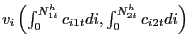 $ v_{i}\left( \int_{0}^{N^{h}_{1t}} c_{i1t} di, \int_{0}^{N^{h}_{2t}} c_{i2t} di \right) $