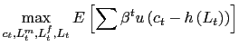 $\displaystyle \max_{c_{t},L_{t}^{m},L_{t}^{f},L_{t}}E\left[ \sum\beta^{t}u\left( c_{t}-h\left( L_{t}\right) \right) \right]$