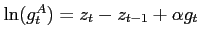 $ \ln (g^A_t)=z_t-z_{t-1}+\alpha g_t$