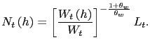$\displaystyle N_{t}\left( h\right) =\left[ \frac{W_{t}\left( h\right) }{W_{t}}\right] ^{-\frac{1+\theta_{w}}{\theta_{w}}}L_{t}.$