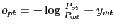 $ o_{pt} = - \log\frac{P_{ot} }{P_{wt}} + y_{wt}$