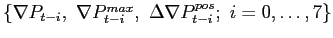 $ \{\nabla P_{t-i},\ \nabla P_{t-i}^{max} ,\ \Delta\nabla P_{t-i}^{pos};\ i=0,\ldots,7\}$