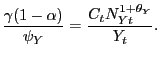 $\displaystyle \frac{\gamma(1-\alpha)}{\psi_{Y}}=\frac{C_{t}N_{Yt}^{1+\theta_{Y}}}{Y_{t}}.$