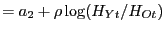 $\displaystyle =a_{2}+\rho\log(H_{Yt}/H_{Ot})$
