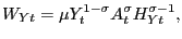 $\displaystyle W_{Yt}=\mu Y_{t}^{1-\sigma}A_{t}^{\sigma}H_{Yt}^{\sigma-1}, $