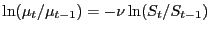 $\displaystyle \ln(\mu_{t}/\mu_{t-1})=-\nu\ln(S_{t}/S_{t-1})$