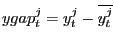 $\displaystyle ygap_{t} ^{j_{} } =y_{t} ^{j_{} } -\overline{y_{t} ^{j_{} } } $