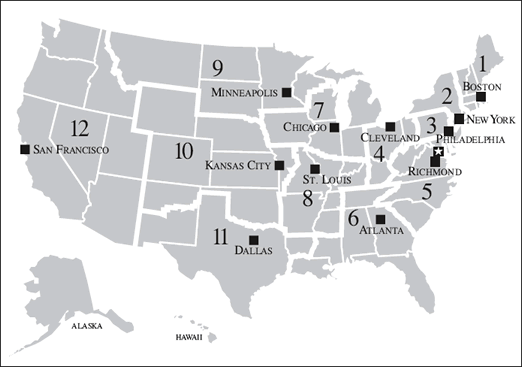Map of the Federal Reserve System with links to the Federal Reserve District maps
