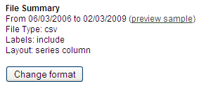Image of the file summary section of the format page