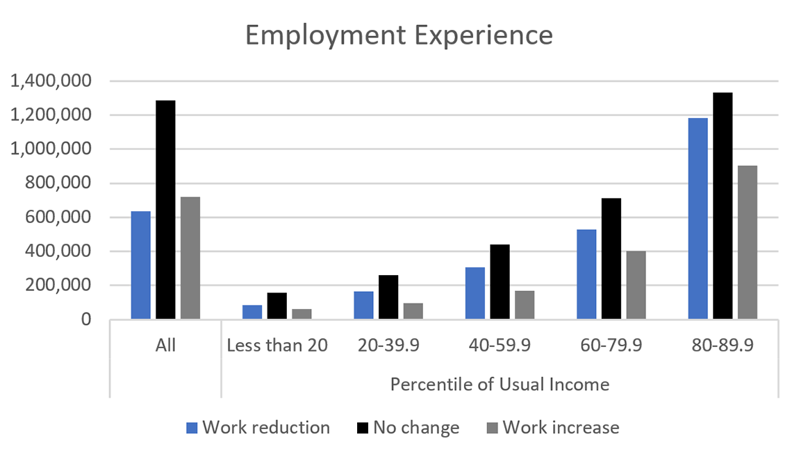 Figure 2a. Mean Net Worth across Pandemic Experiences, by Usual Income Group, Employment Experince. See accessible link for data.