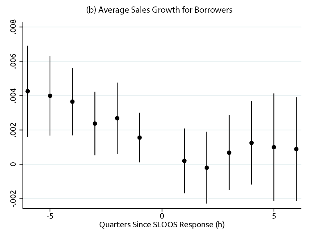 Figure 3b. Average Sales Growth for Borrowers. Trends in Risk Around a Change in Supply. See accessible link for data.