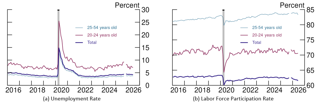 Figure 10. Unemployment and Labor Force Participation by Age. See accessible link for data.