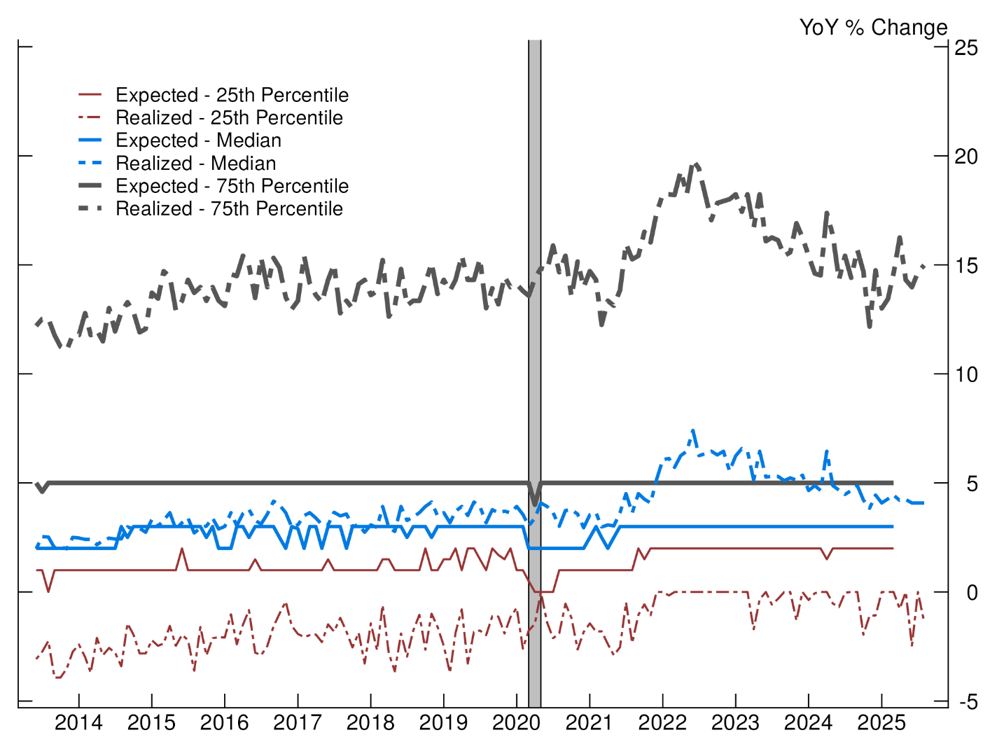 Figure 4. Percentiles of the Expected and Realized Wage Growth Distributions. See accessible link for data.
