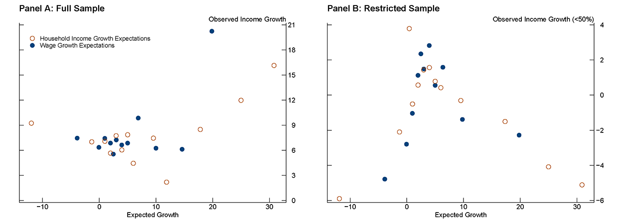 Figure 5. Bin Scatter of Expected and Realized Income Growth in SCE. See accessible link for data.