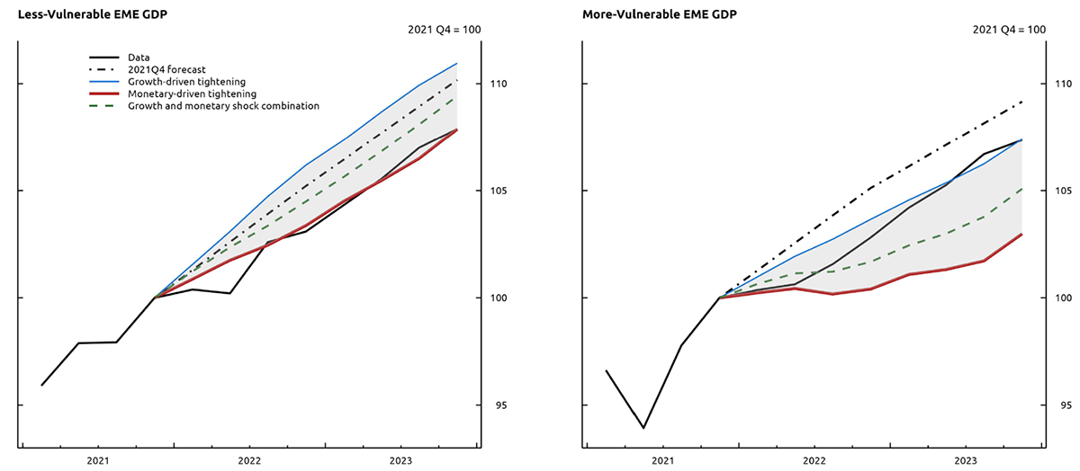 Figure 5. EME Real GDP, Data and Model. See accessible link for data.