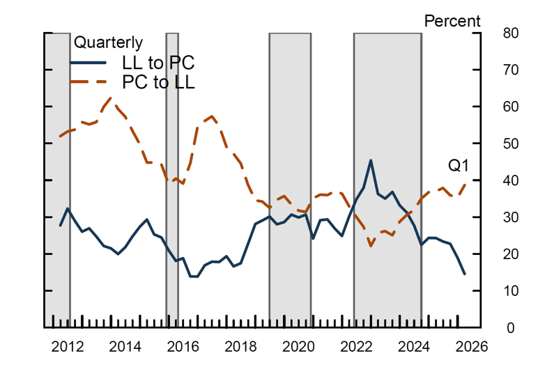 Figure 9. Share of Firms Switching between PC and LL Markets, Large Firms. See accessible link for data.