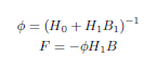 formula 6: phi = the inverse of (H sub 0 + the product of H sub 1 and B sub 1; formula 7: F equals the product of phi and H sub 1 and B