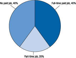 Figure 3. Paid work statusPercent of respondents who are working full time, working part time, or not working a paid job