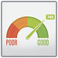 An illustration of a gauge showing credit scores