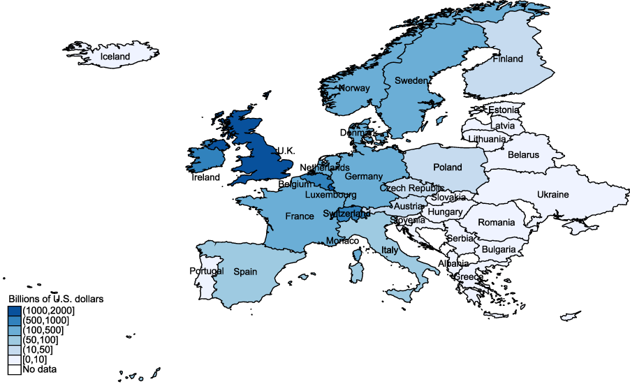 Figure 4: European Map of Foreign Residents' Holdings of Total U.S. Long-Term Securities. See accessible link for data description.