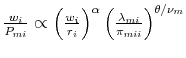 % latex2html id marker 4681 $ \frac{w_{i}}{P_{mi}}\propto \left(\frac{w_{i}}{r_{i}}\right)^{\alpha} \left(\frac{\lambda_{mi}}{\pi_{mii}}\right)^{\theta/\nu_{m}}$