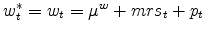 w_{t}^{\ast }=w_{t}=\mu ^{w}+mrs_{t}+p_{t}