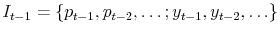  I_{t-1} = \{p_{t-1}, p_{t-2}, \ldots; y_{t-1}, y_{t-2}, \ldots\}
