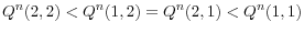  Q^{n}(2,2)<Q^{n}(1,2)=Q^{n}% (2,1)<Q^{n}(1,1)