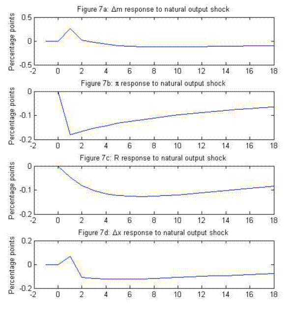 Figure 7: Responses to a natural output shock, New Keynesian model.