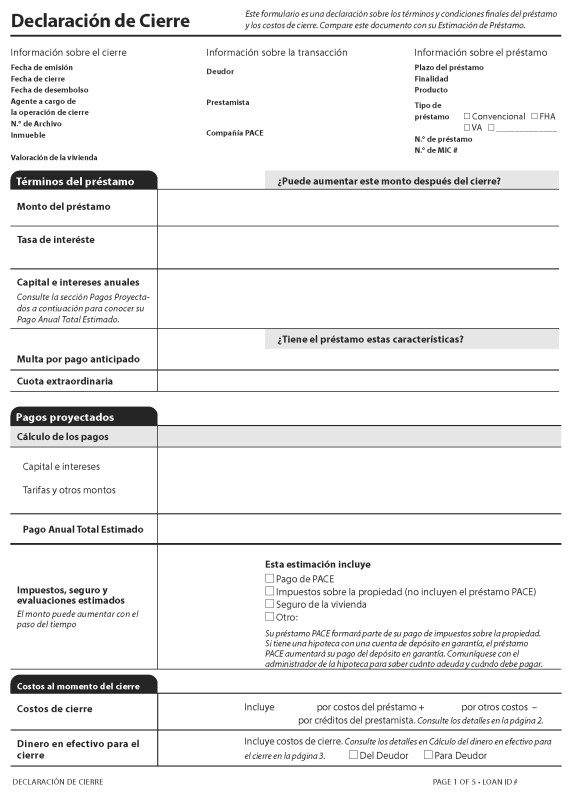 H-28(L)—Mortgage Loan Transaction Closing Disclosure—Model Form for Pace Transactions—Spanish Language Model Form (continued)