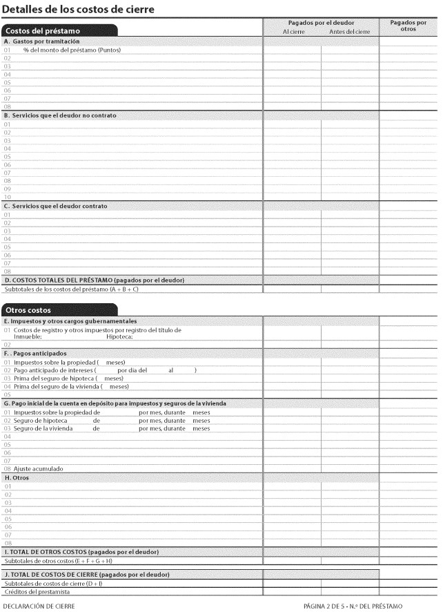H-28(L)—Mortgage Loan Transaction Closing Disclosure—Model Form for Pace Transactions—Spanish Language Model Form (continued)