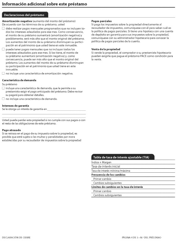 H-28(L)—Mortgage Loan Transaction Closing Disclosure—Model Form for Pace Transactions—Spanish Language Model Form (continued)