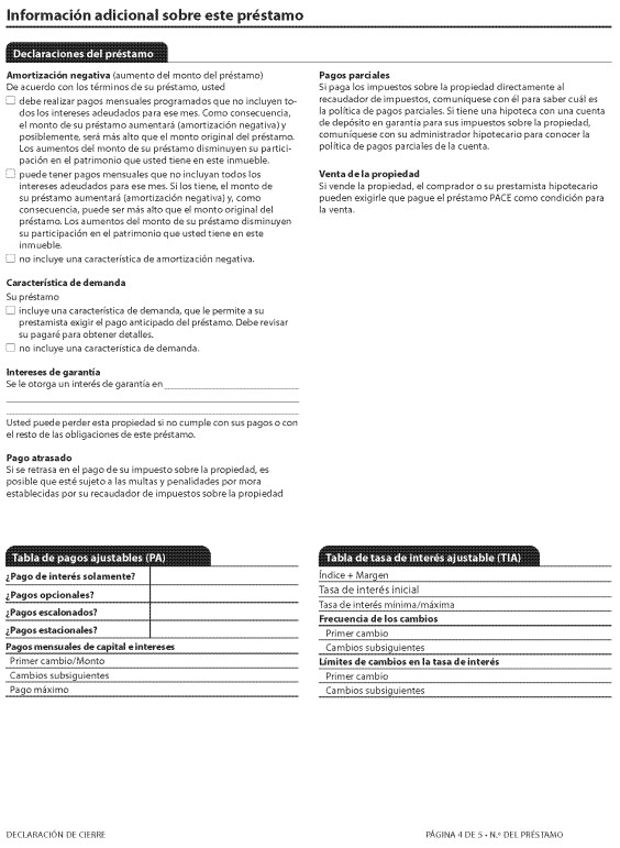 H-28(L)—Mortgage Loan Transaction Closing Disclosure—Model Form for Pace Transactions—Spanish Language Model Form (continued)