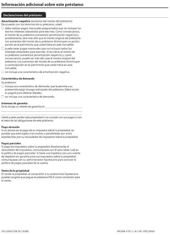 H-28(L)—Mortgage Loan Transaction Closing Disclosure—Model Form for Pace Transactions—Spanish Language Model Form (continued)