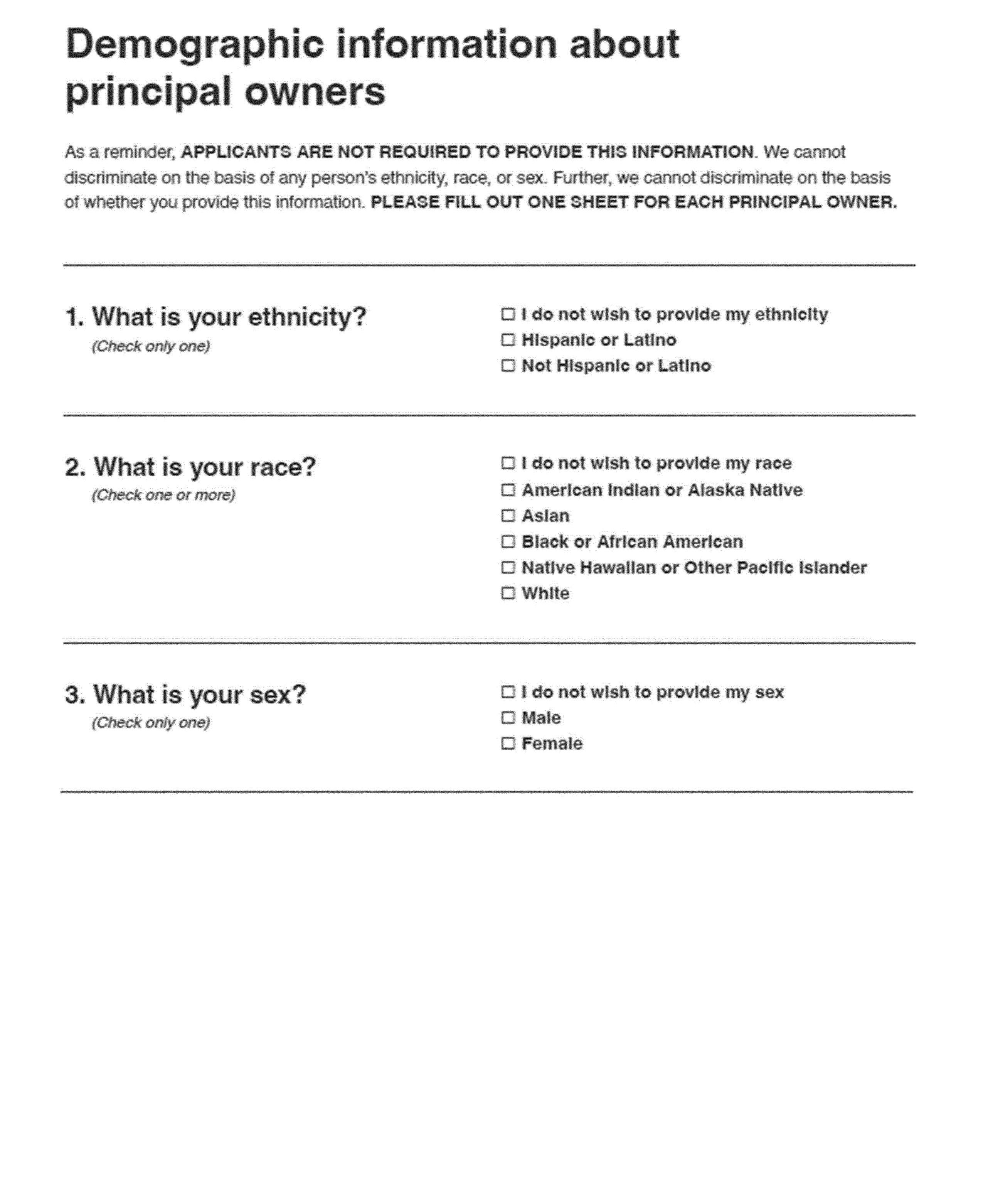 Demographic information about principal owners